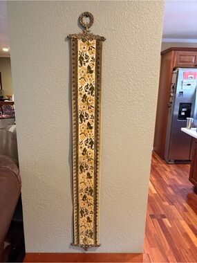 Vintage Needlepoint Wall Hanging with Brass Accents